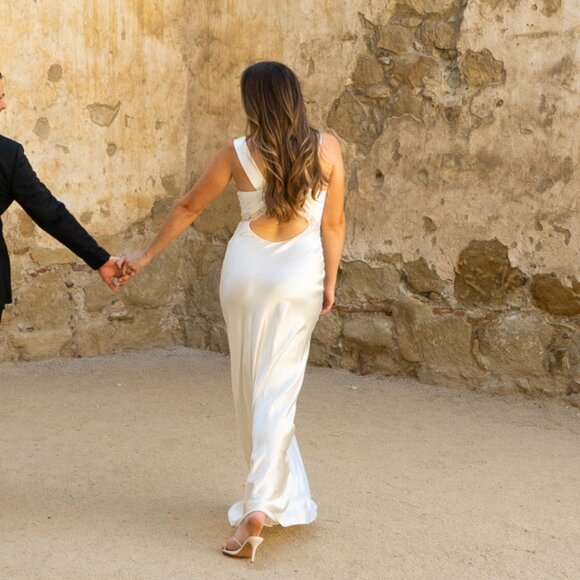 Reformation Chania Silk Dress, Ivory, M - Picture 8 of 9